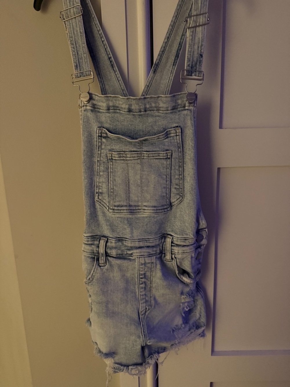 Casual Light Blue Denim Short Overalls for Women